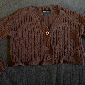 Brown cropped cardigan with button up detail #cardigan